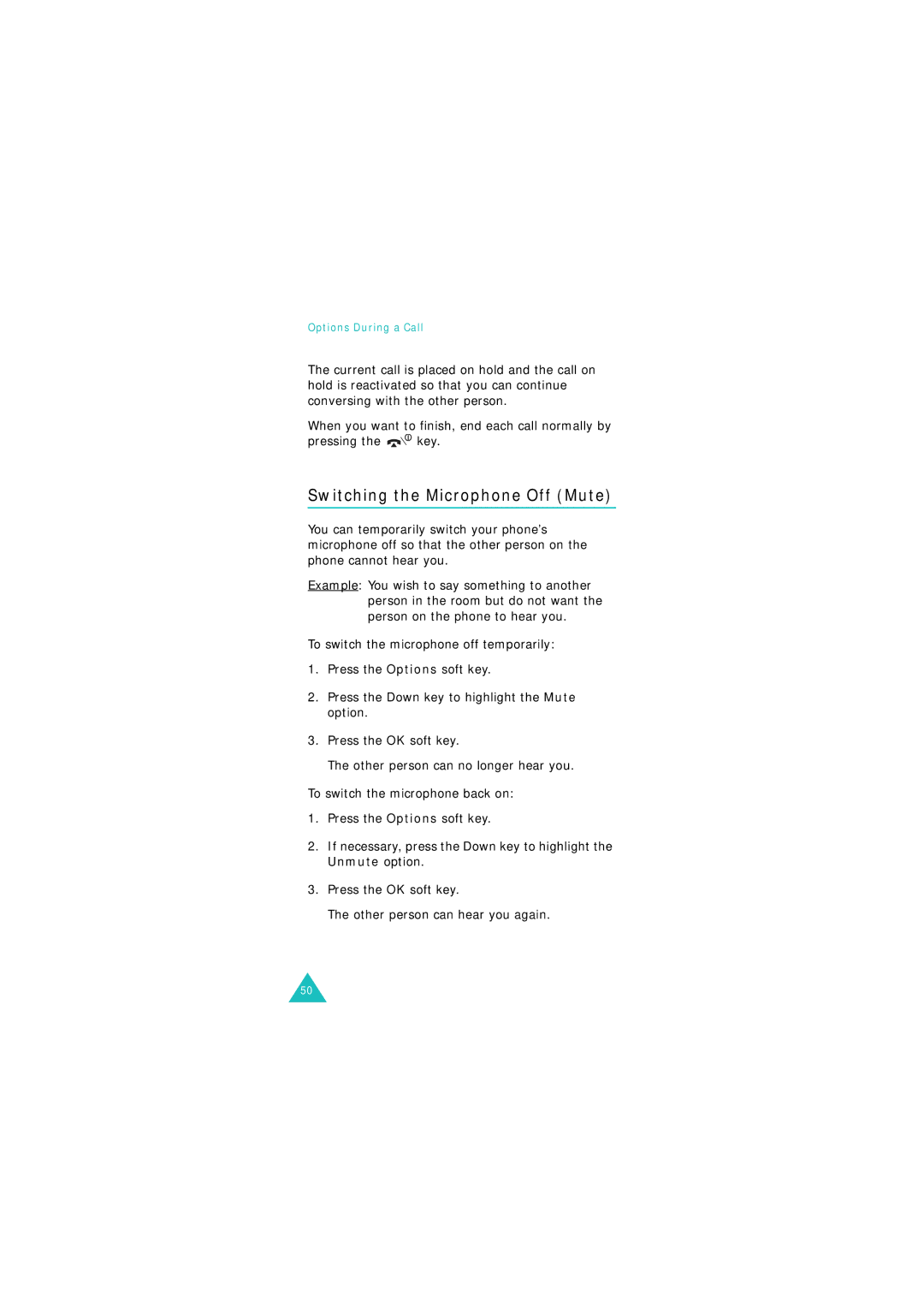 Samsung GSM900, GSM1800 manual Switching the Microphone Off Mute 