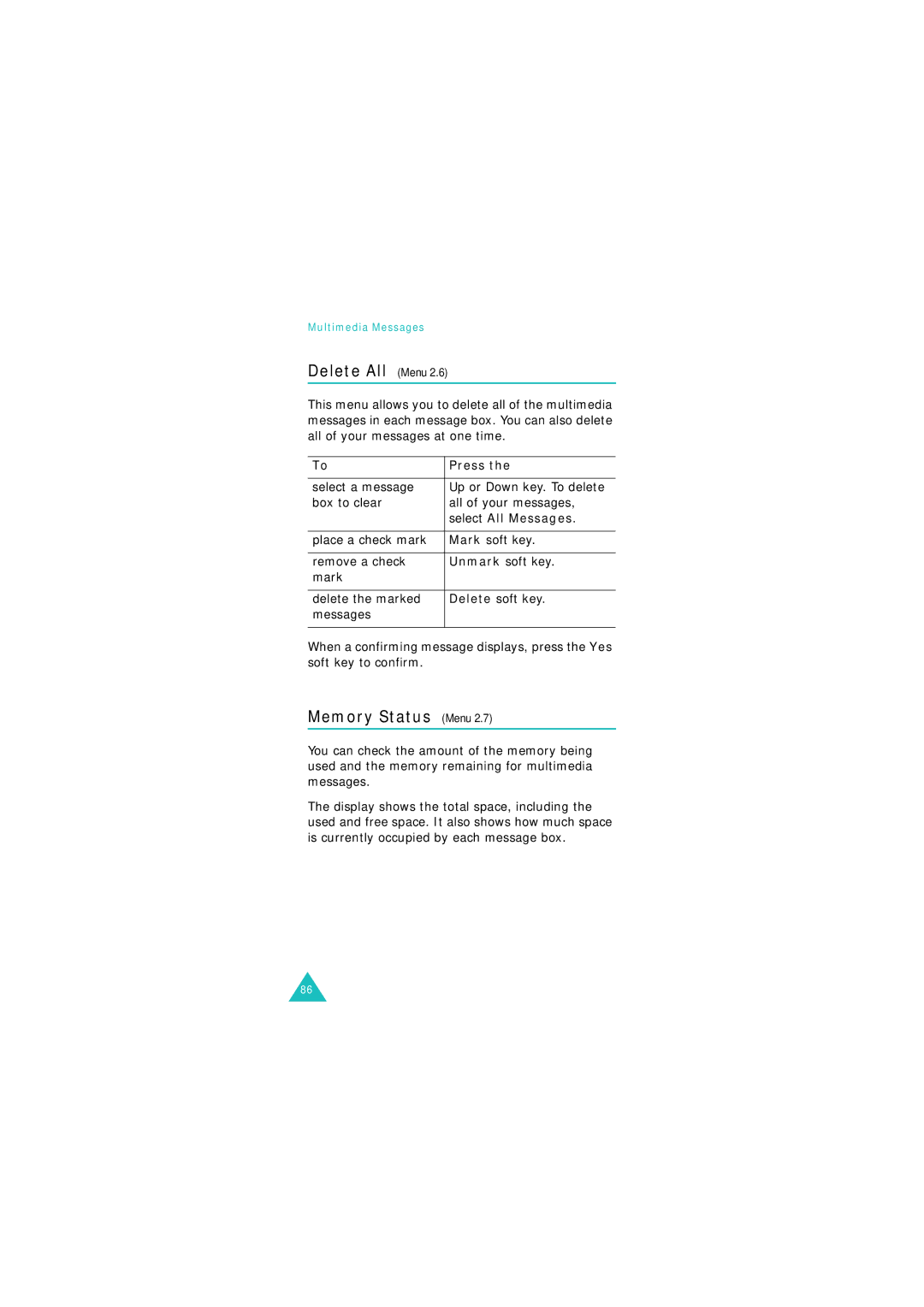 Samsung GSM900, GSM1800 manual Select a message, Box to clear All of your messages 