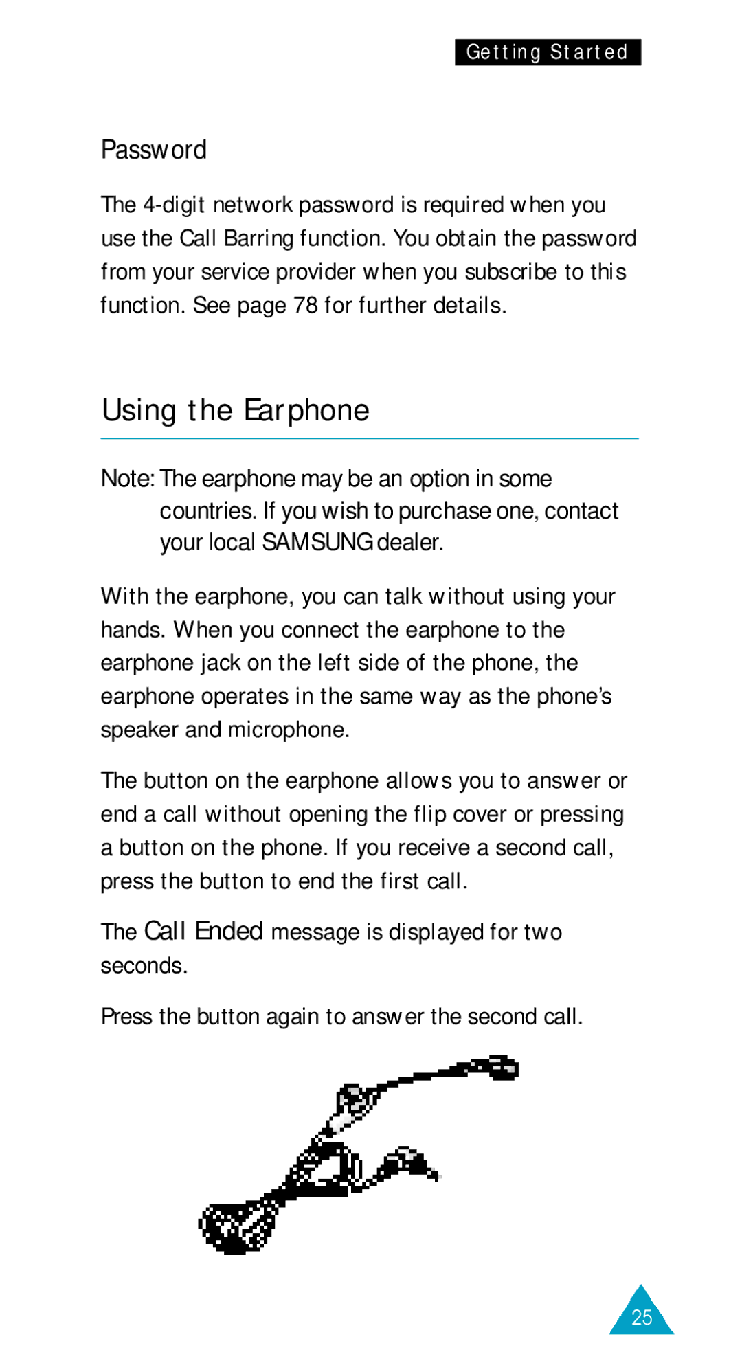 Samsung GSM/DCSI1800 owner manual Using the Earphone, Password 