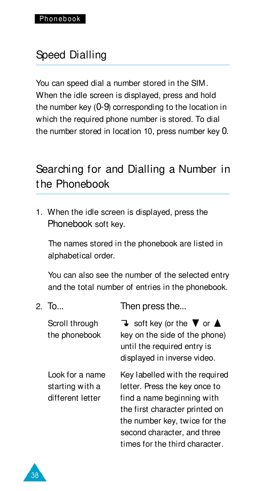 Samsung GSM/DCSI1800 owner manual Speed Dialling, Searching for and Dialling a Number in the Phonebook, Then press 