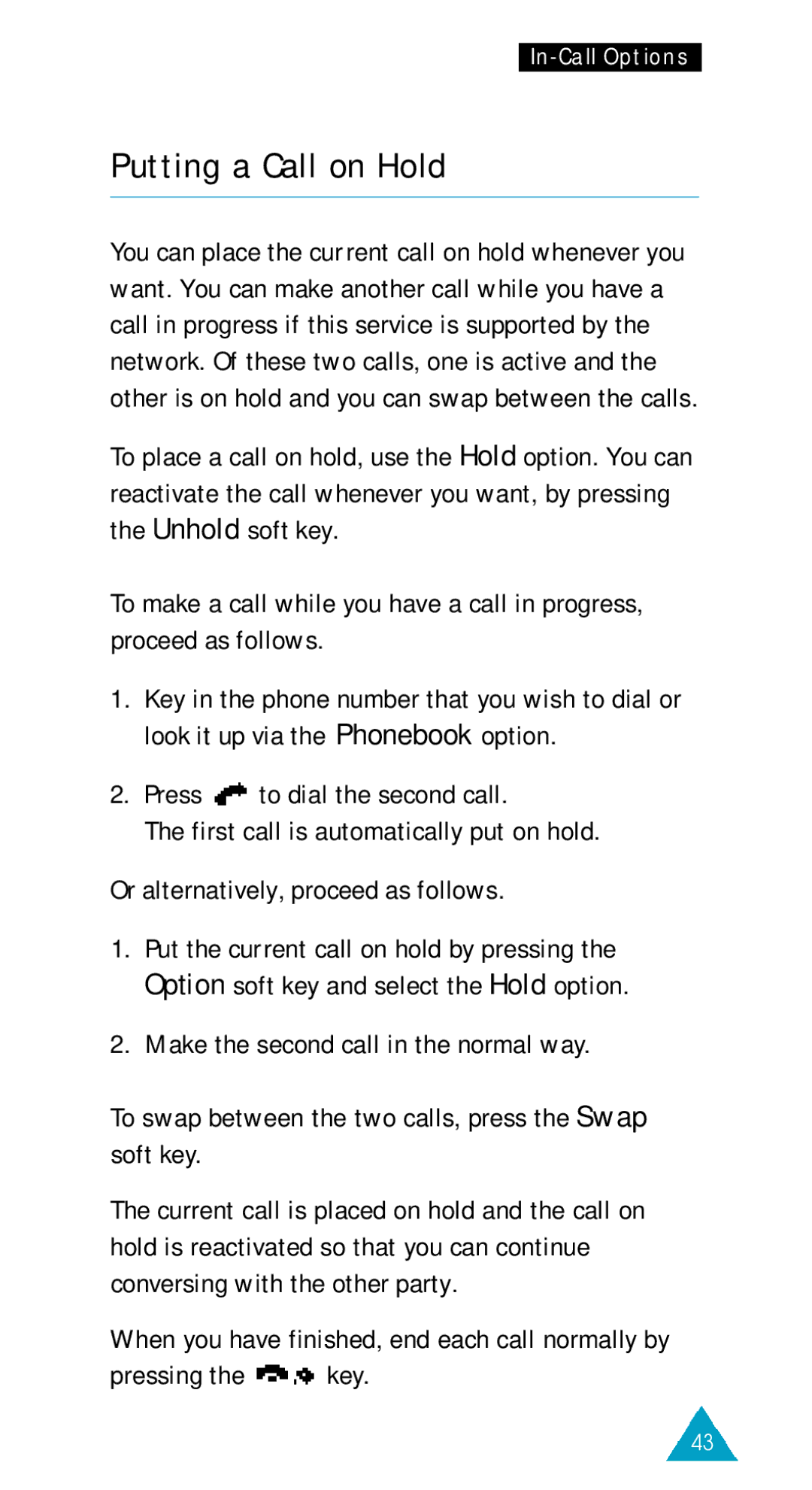 Samsung GSM/DCSI1800 owner manual Putting a Call on Hold 