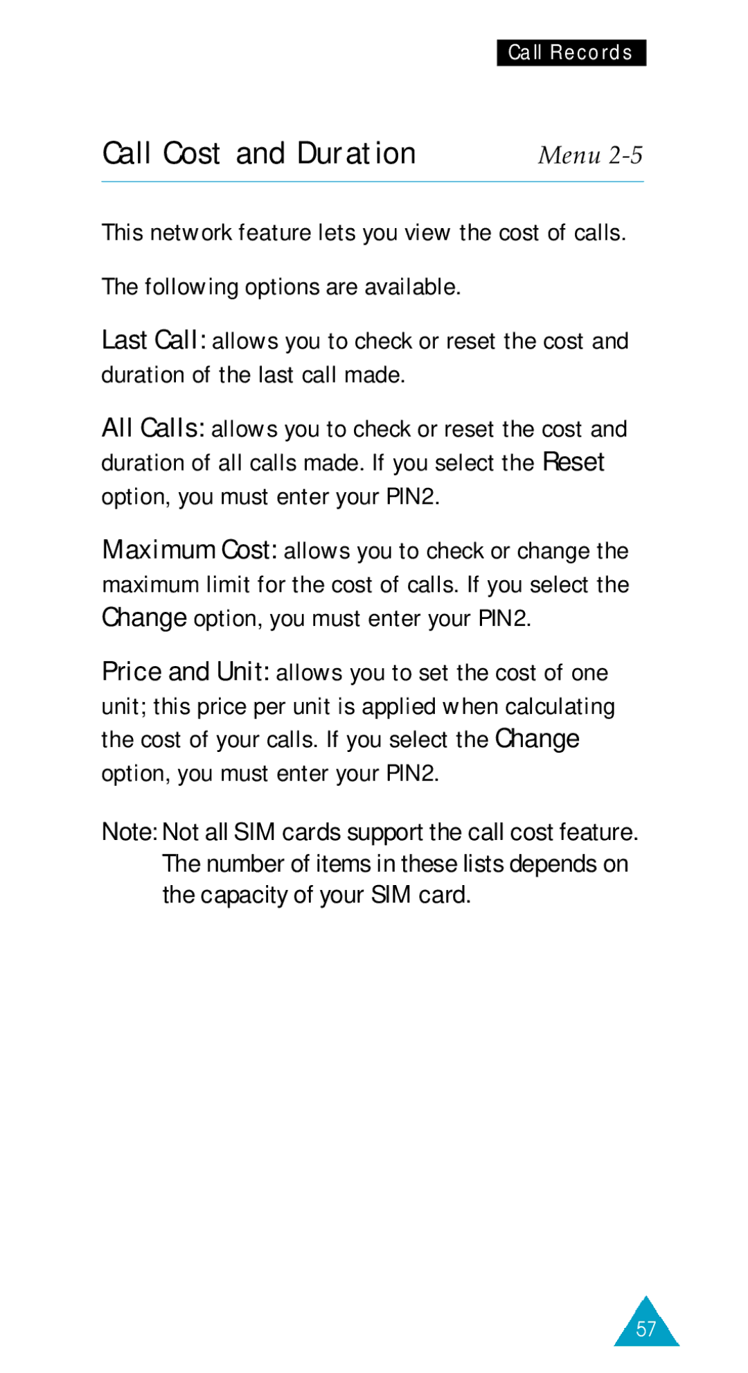 Samsung GSM/DCSI1800 owner manual Call Cost and Duration 