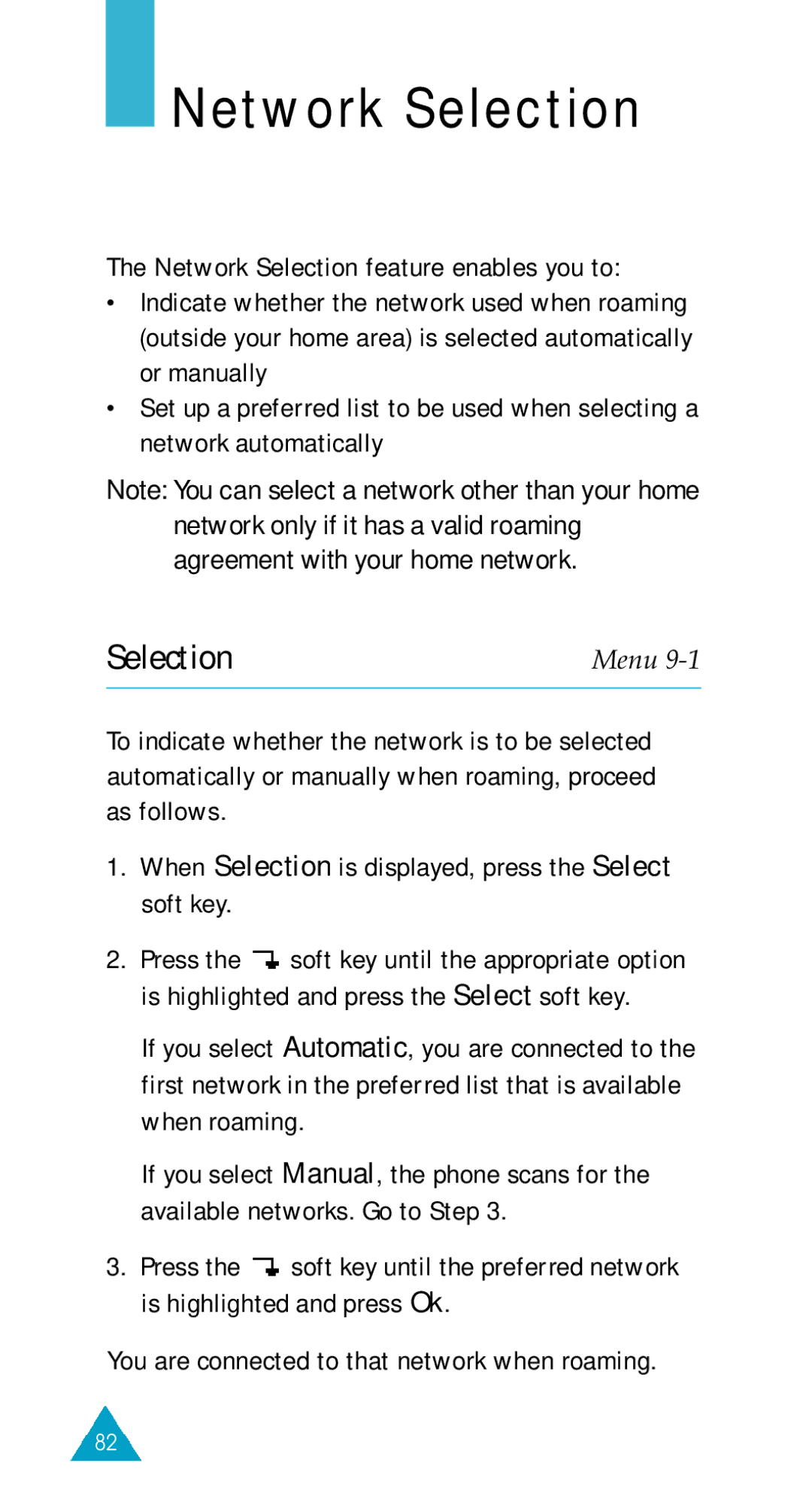 Samsung GSM/DCSI1800 owner manual Network Selection 