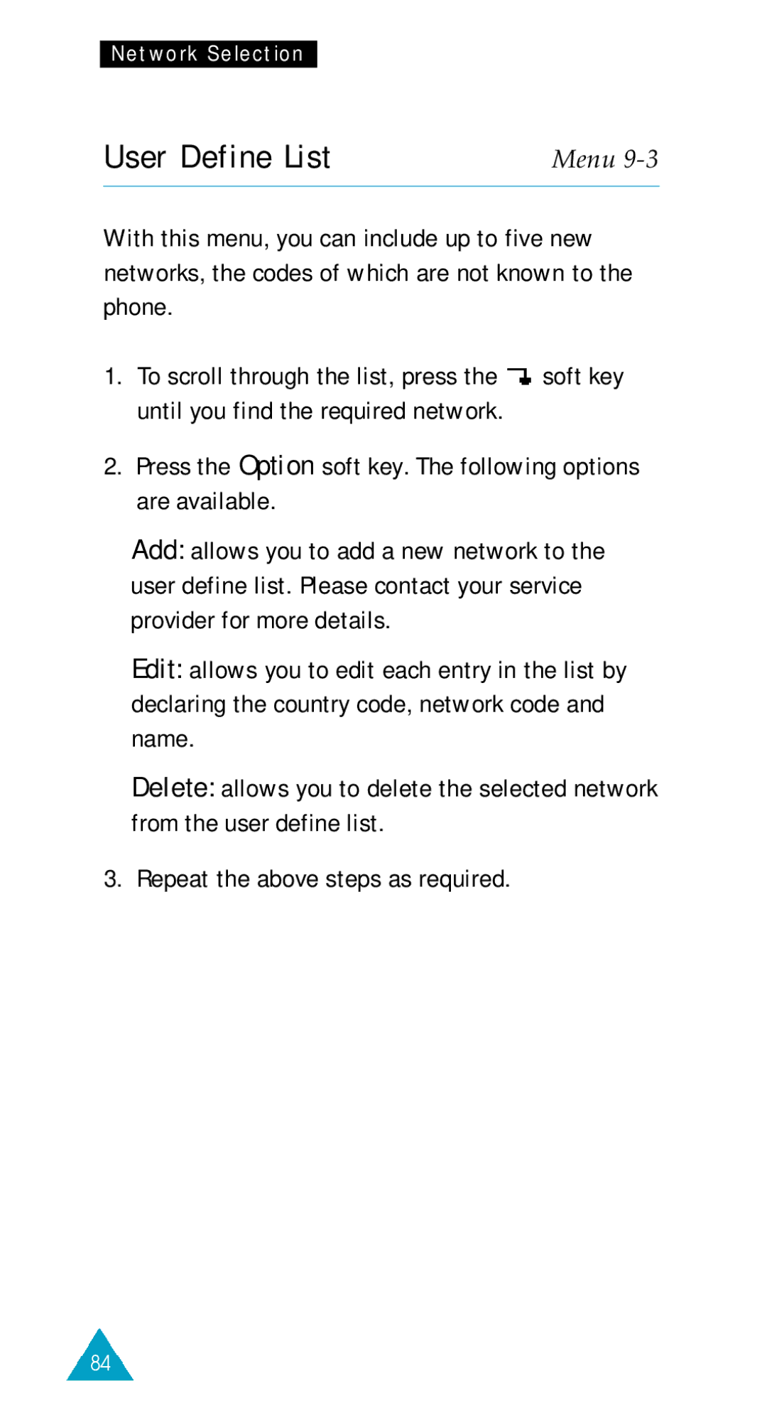 Samsung GSM/DCSI1800 owner manual User Define List 