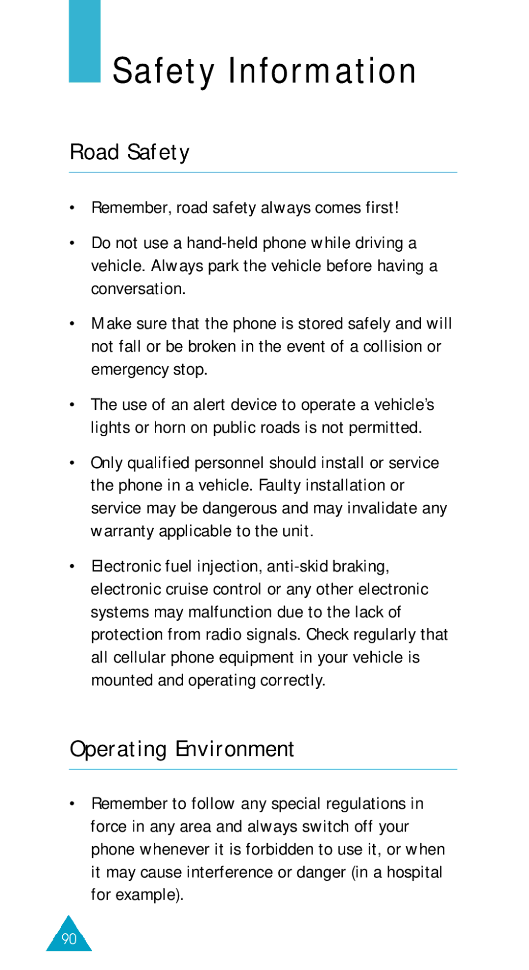 Samsung GSM/DCSI1800 owner manual Safety Information, Road Safety, Operating Environment 