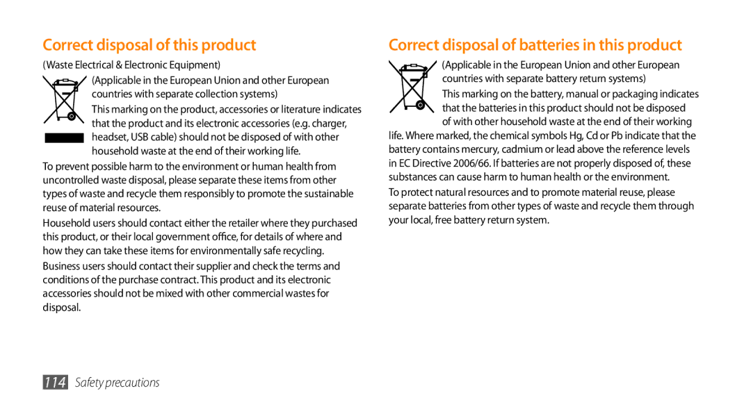 Samsung GT-15510 user manual Correct disposal of this product, Correct disposal of batteries in this product 