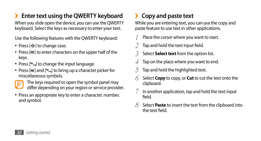 Samsung GT-15510 user manual ›› Copy and paste text 