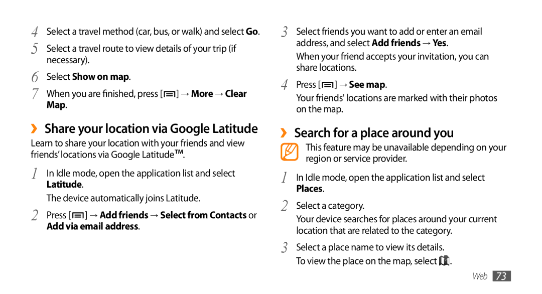 Samsung GT-15510 user manual ›› Search for a place around you 