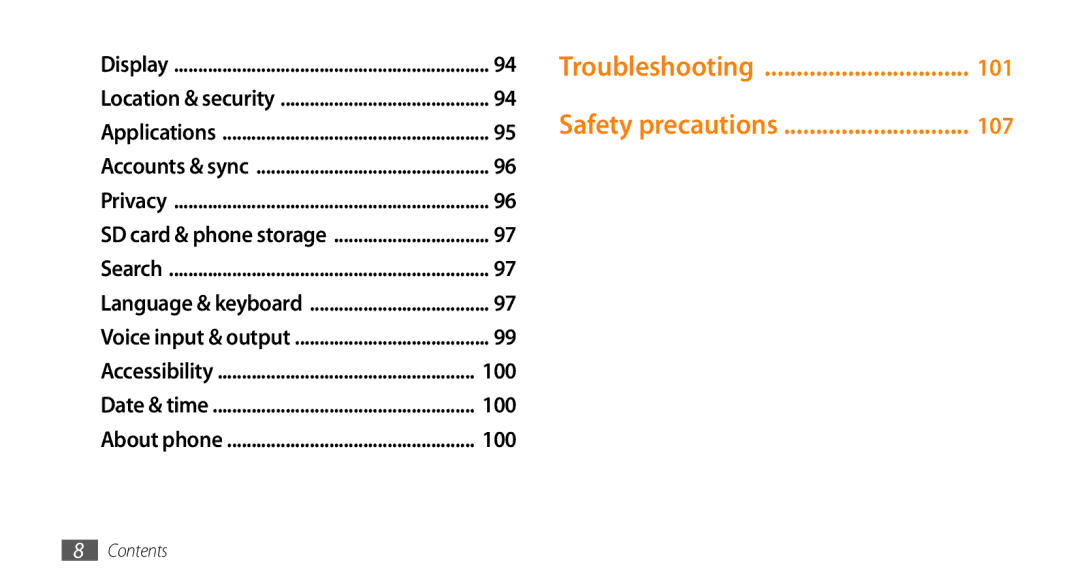 Samsung GT-15510 user manual Troubleshooting, Safety precautions 