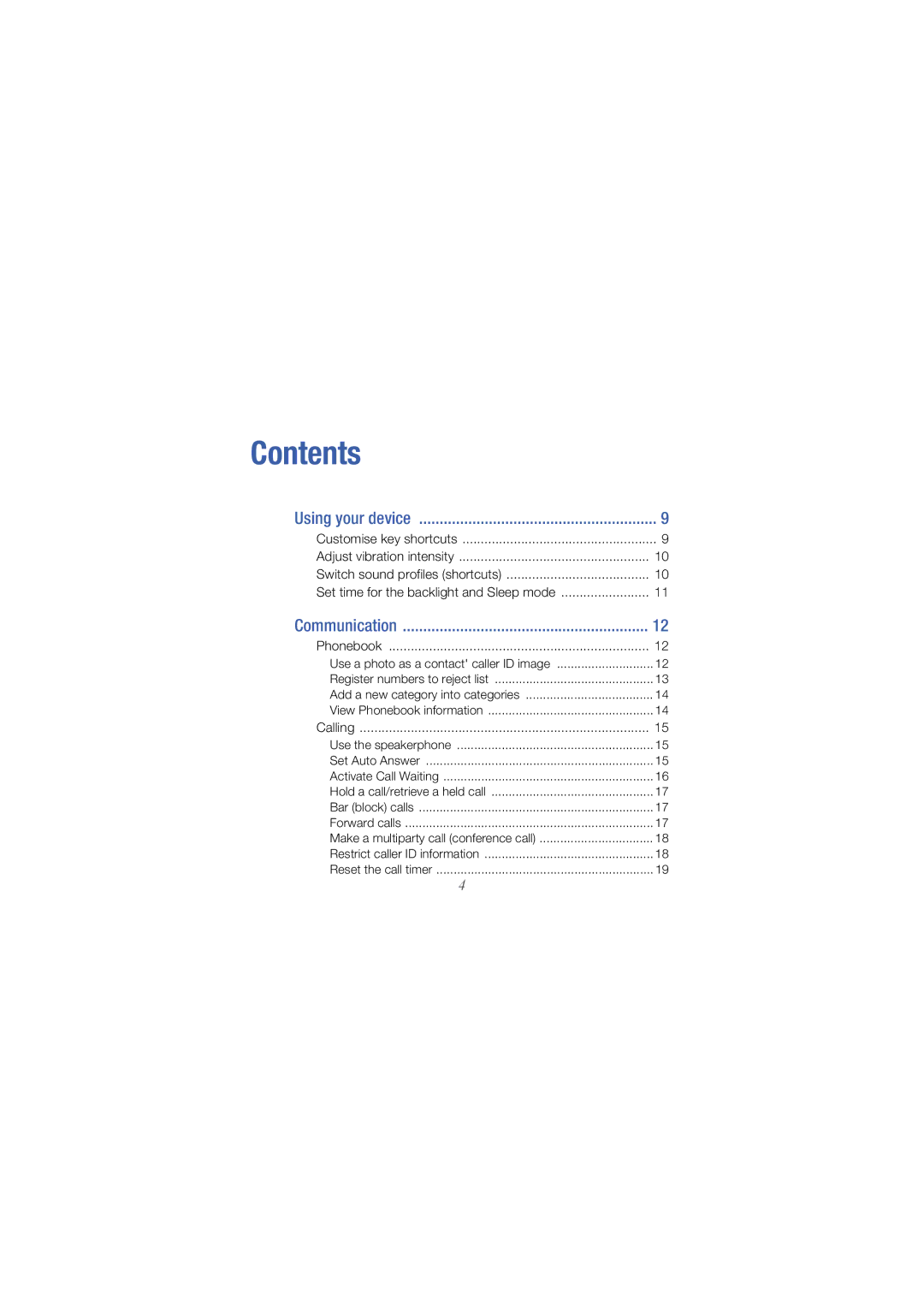 Samsung GT-18000 manual Contents 