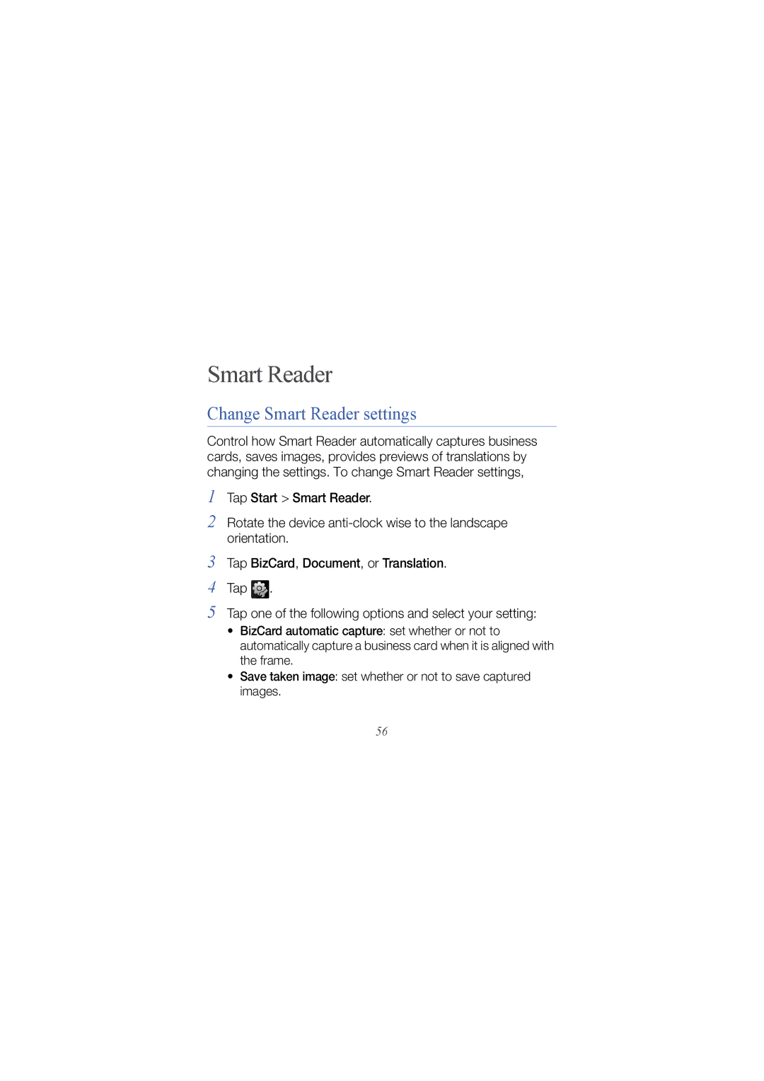 Samsung GT-18000 manual Change Smart Reader settings 