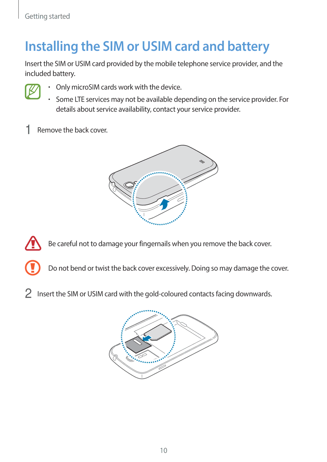 Samsung GT-19505 user manual Installing the SIM or Usim card and battery 