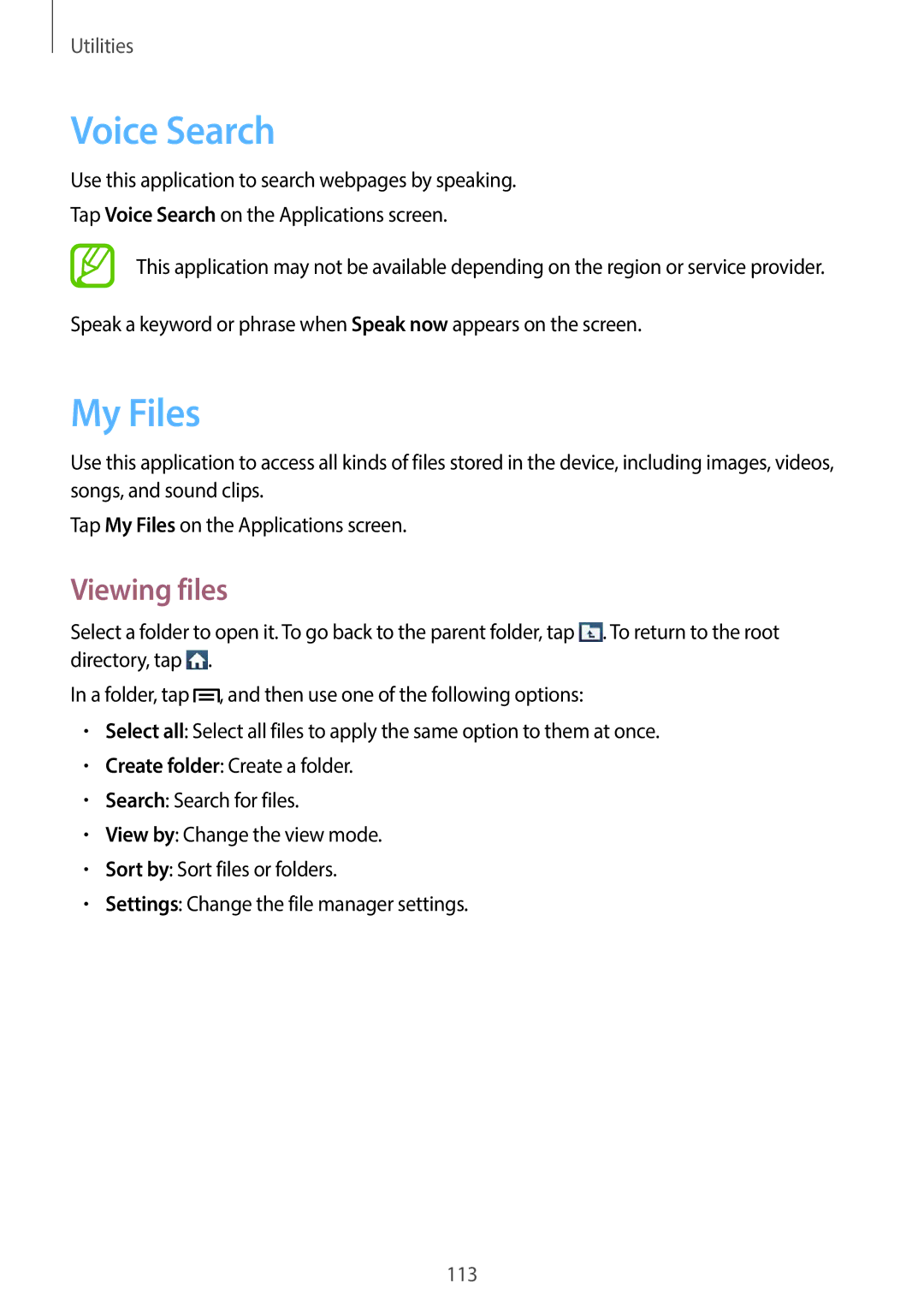 Samsung GT-19505 user manual Voice Search, My Files, Viewing files 