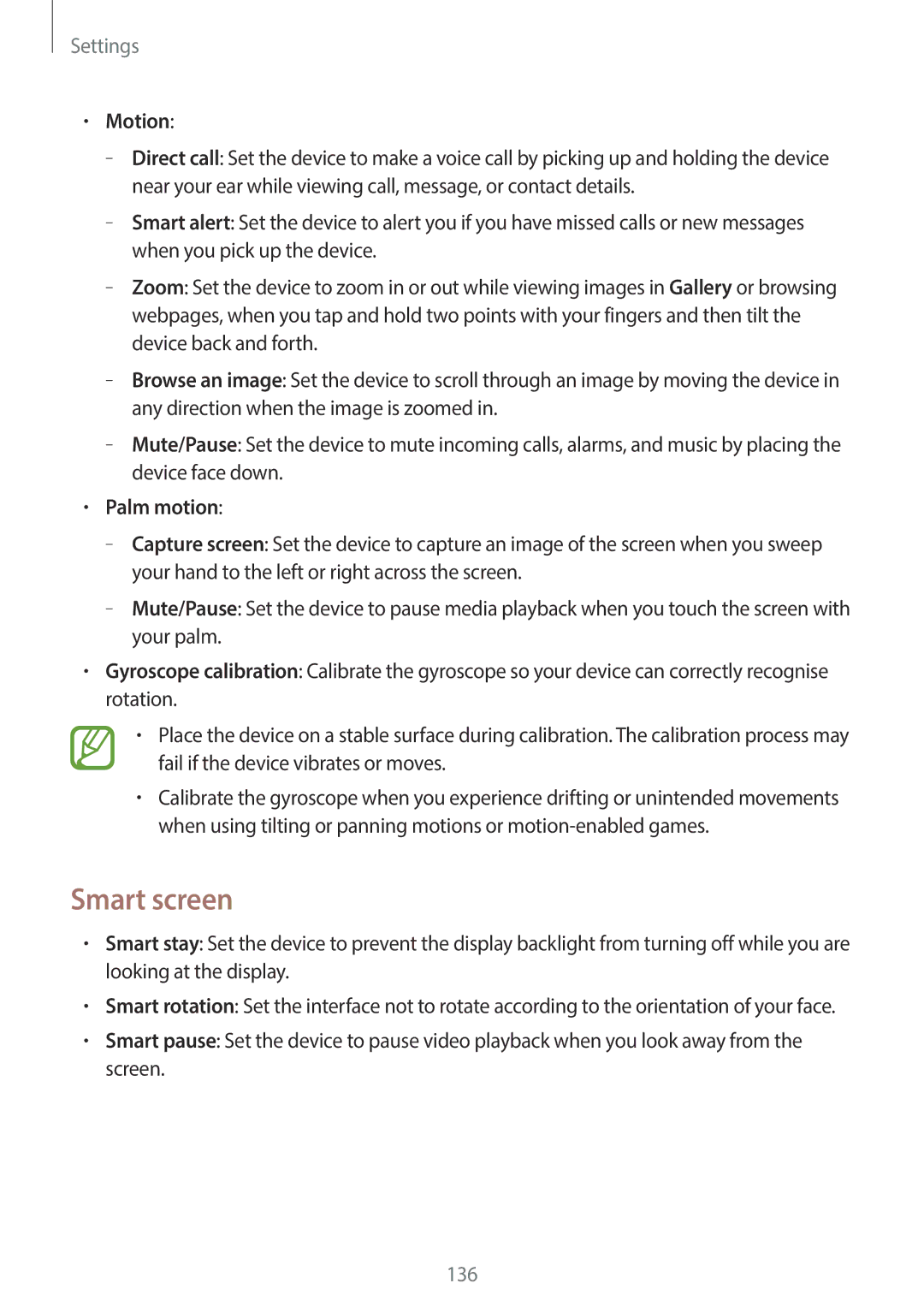 Samsung GT-19505 user manual Smart screen, Motion, Palm motion 