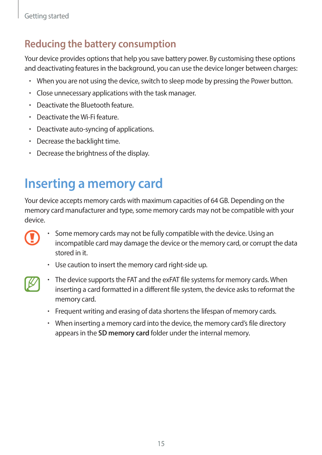 Samsung GT-19505 user manual Inserting a memory card, Reducing the battery consumption 