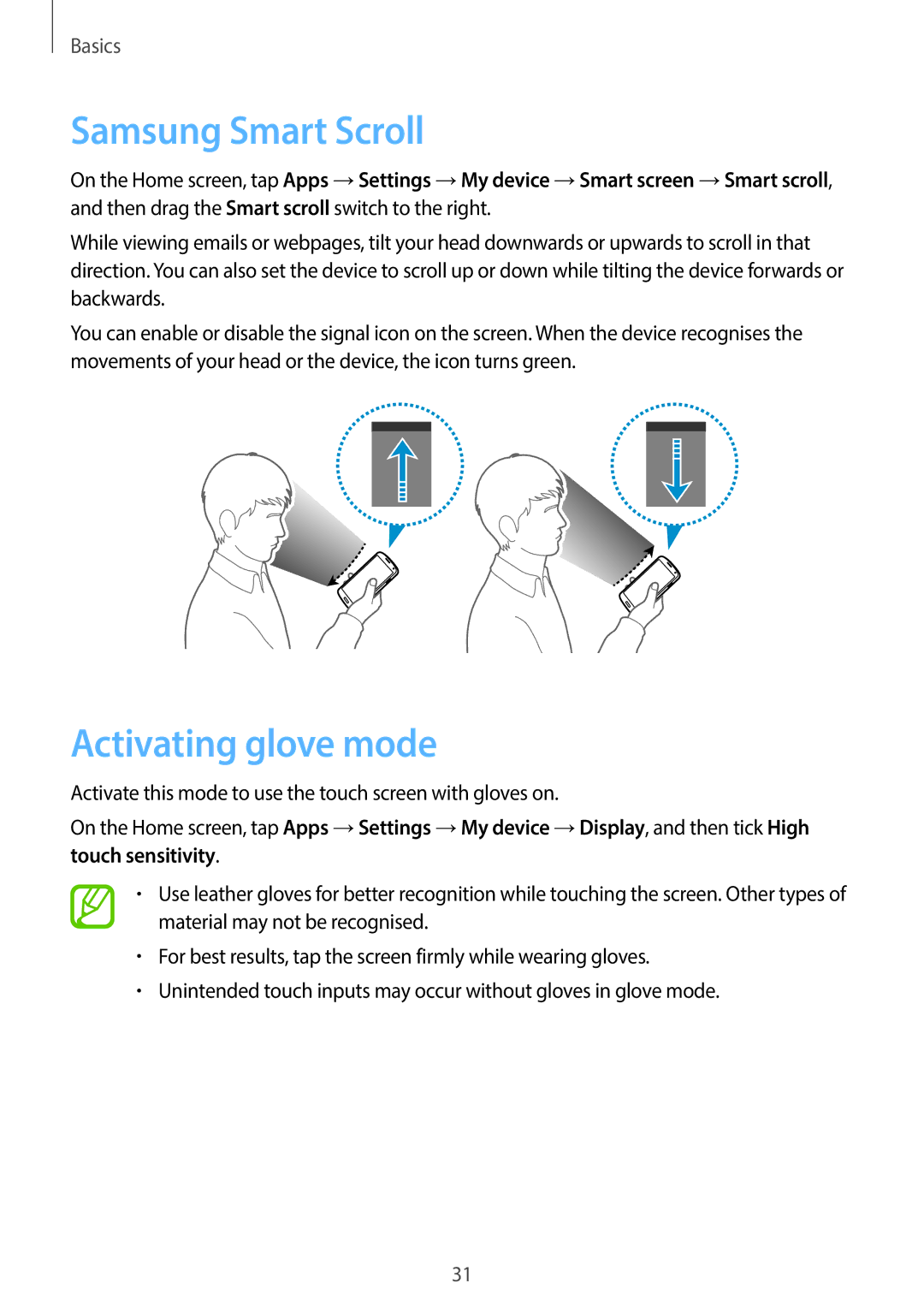 Samsung GT-19505 user manual Samsung Smart Scroll, Activating glove mode 