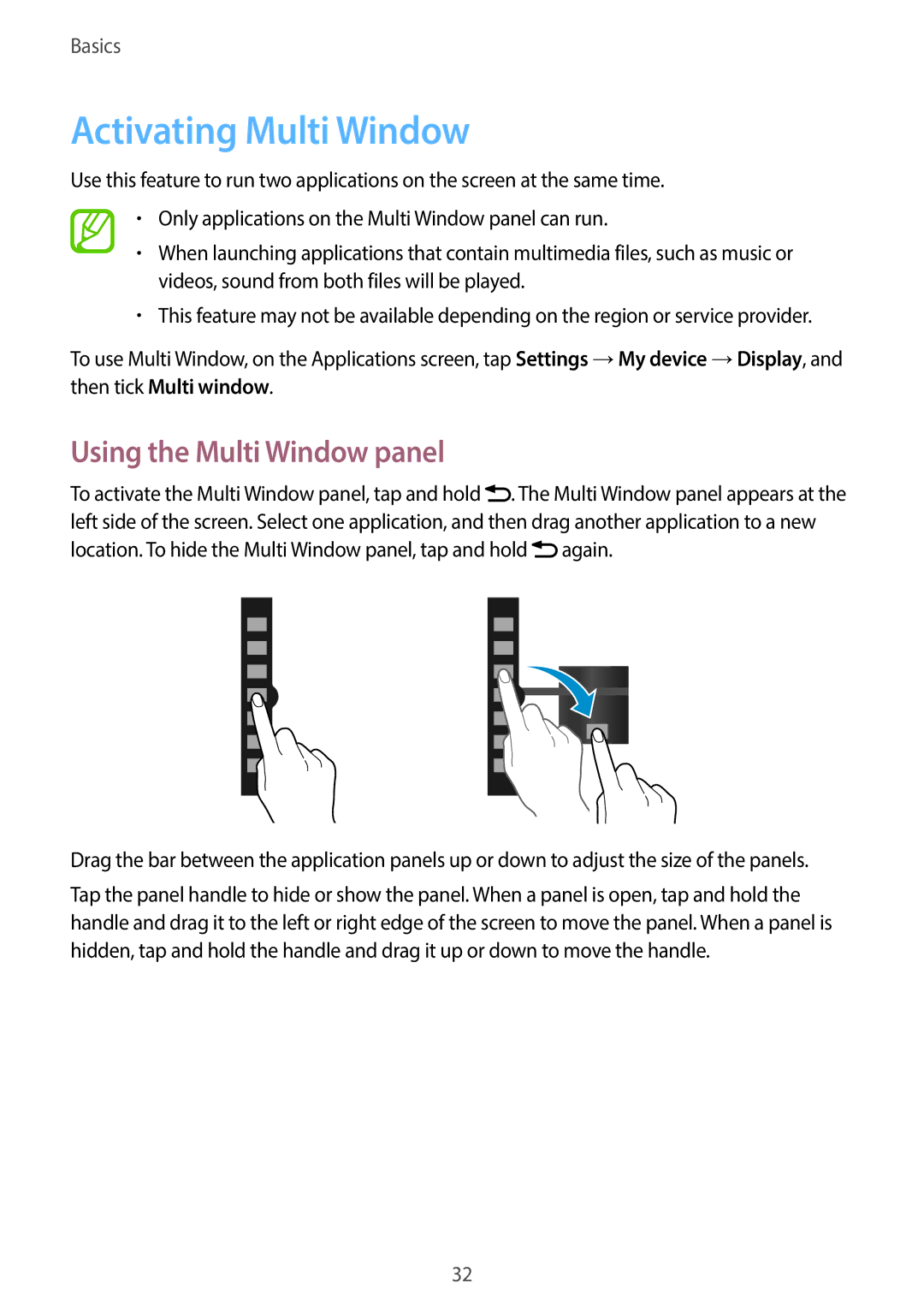 Samsung GT-19505 user manual Activating Multi Window, Using the Multi Window panel 