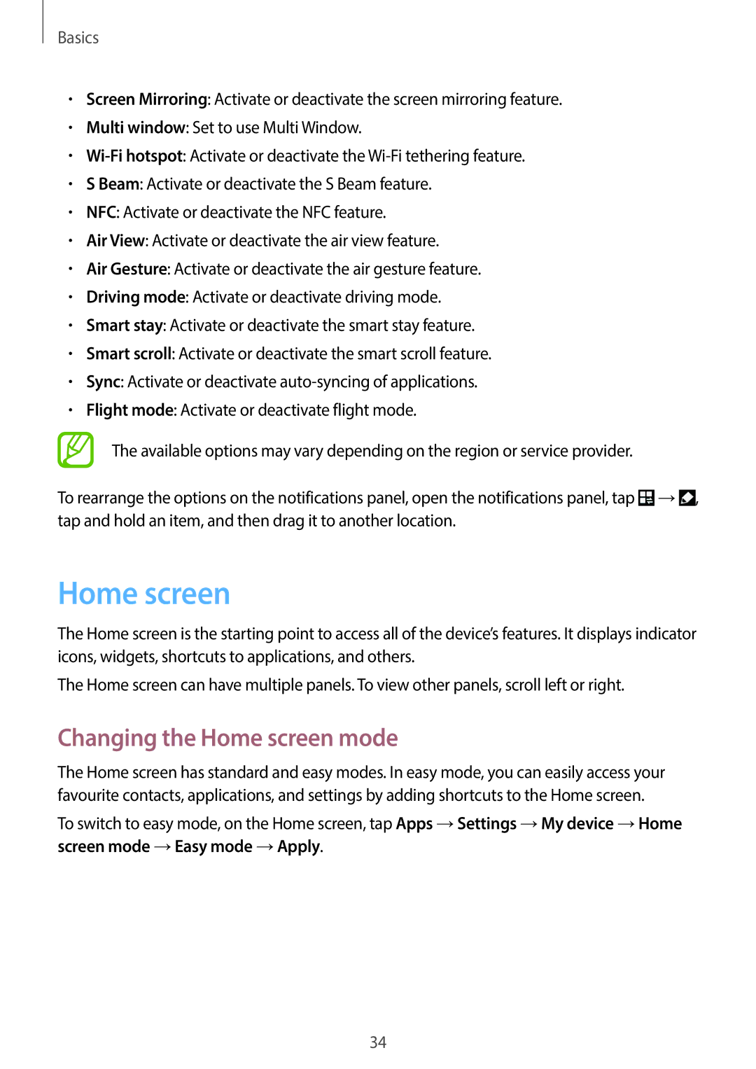 Samsung GT-19505 user manual Changing the Home screen mode 