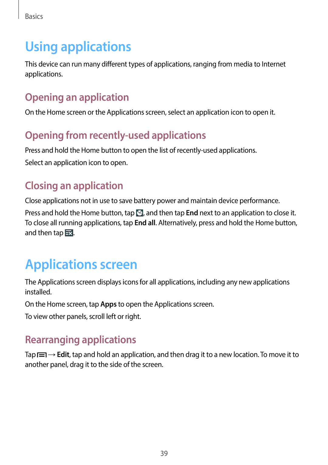 Samsung GT-19505 user manual Using applications, Applications screen 