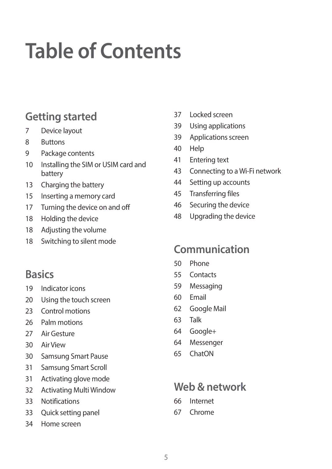 Samsung GT-19505 user manual Table of Contents 