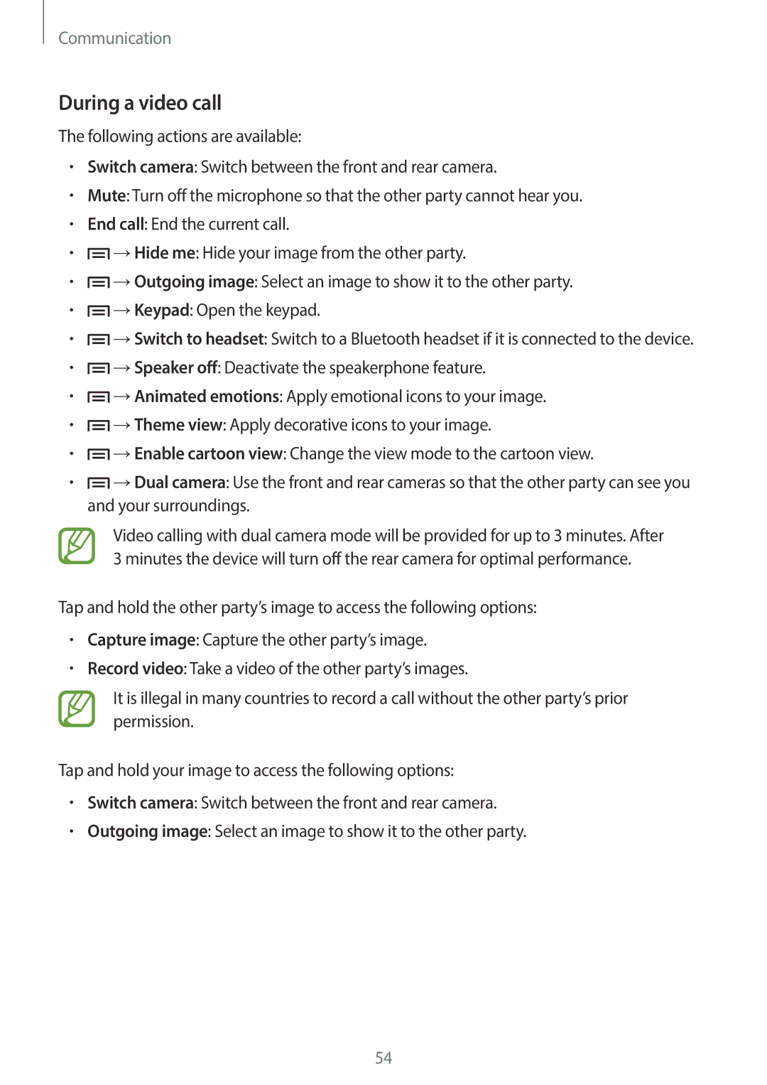 Samsung GT-19505 user manual During a video call 