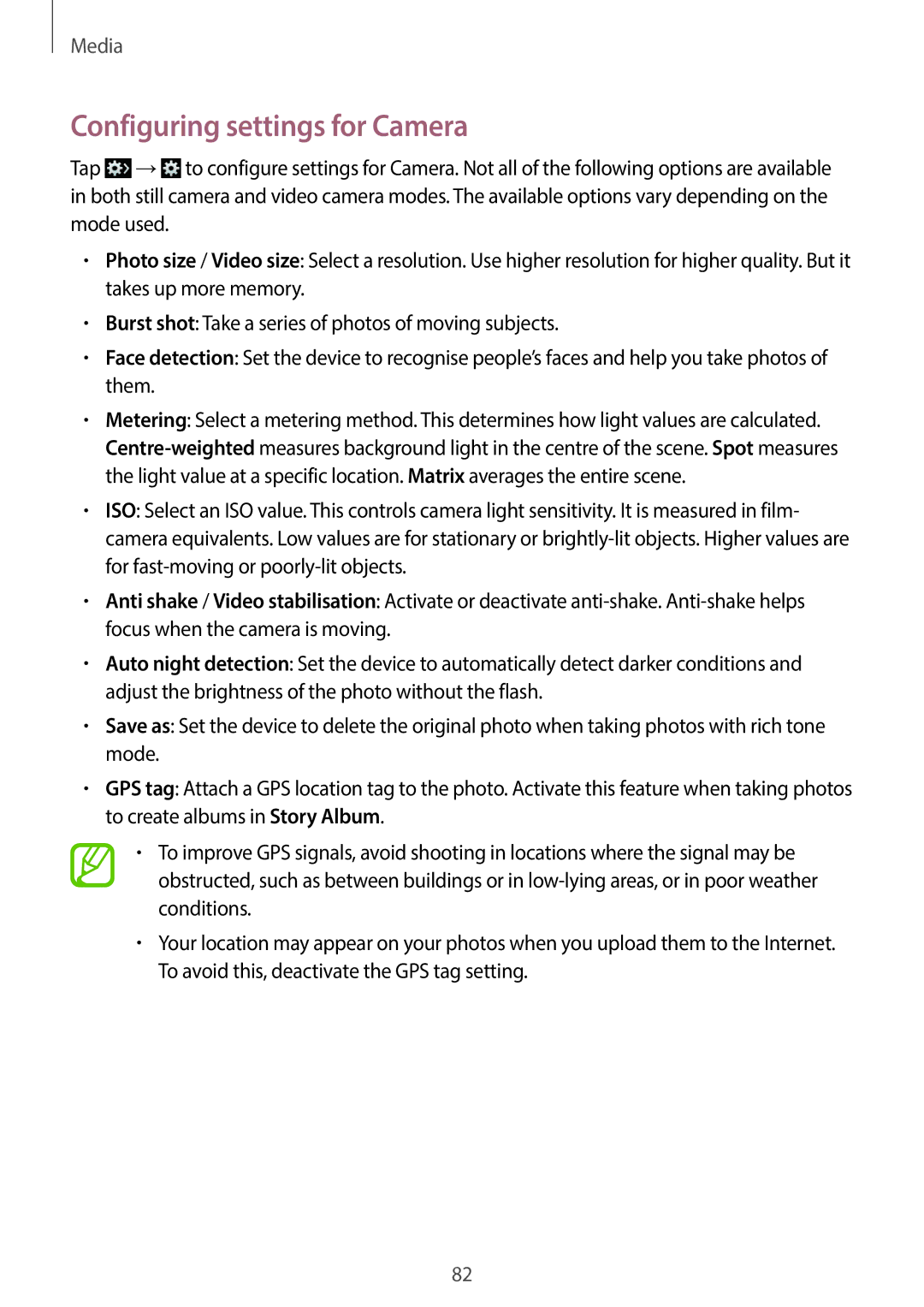 Samsung GT-19505 user manual Configuring settings for Camera 