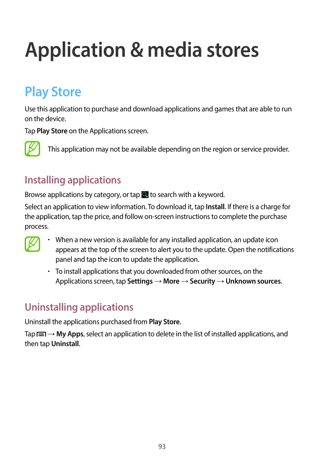 Samsung GT-19505 user manual Application & media stores, Play Store 