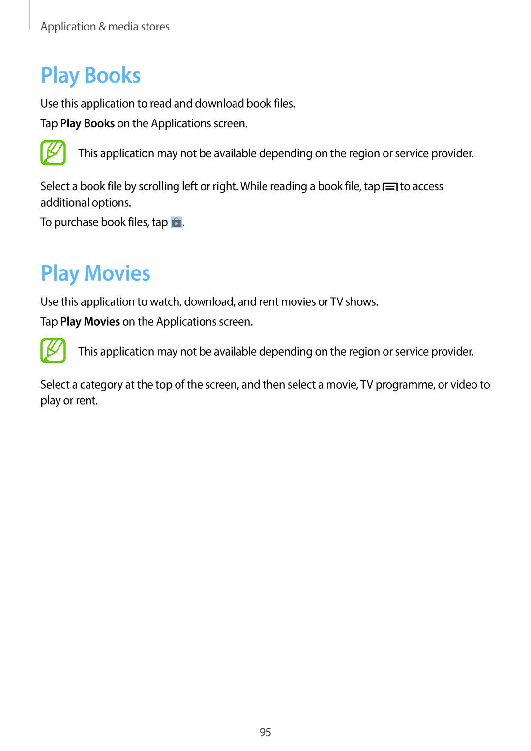 Samsung GT-19505 user manual Play Books, Play Movies 