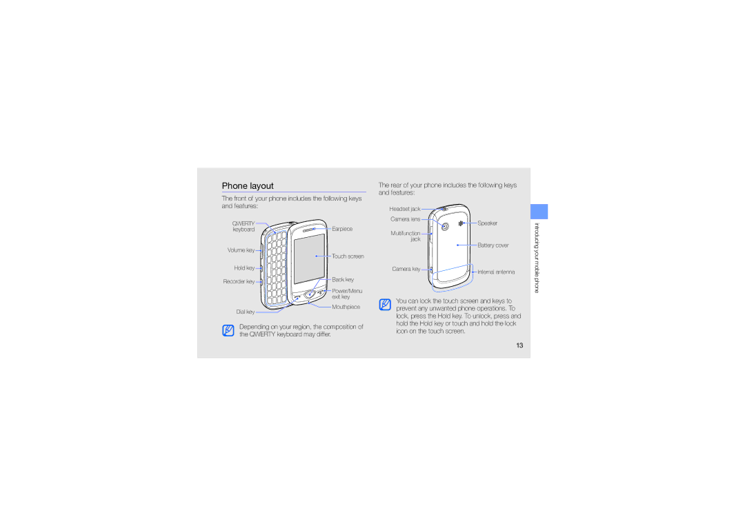 Samsung GT-B3410 user manual Phone layout, Jack 