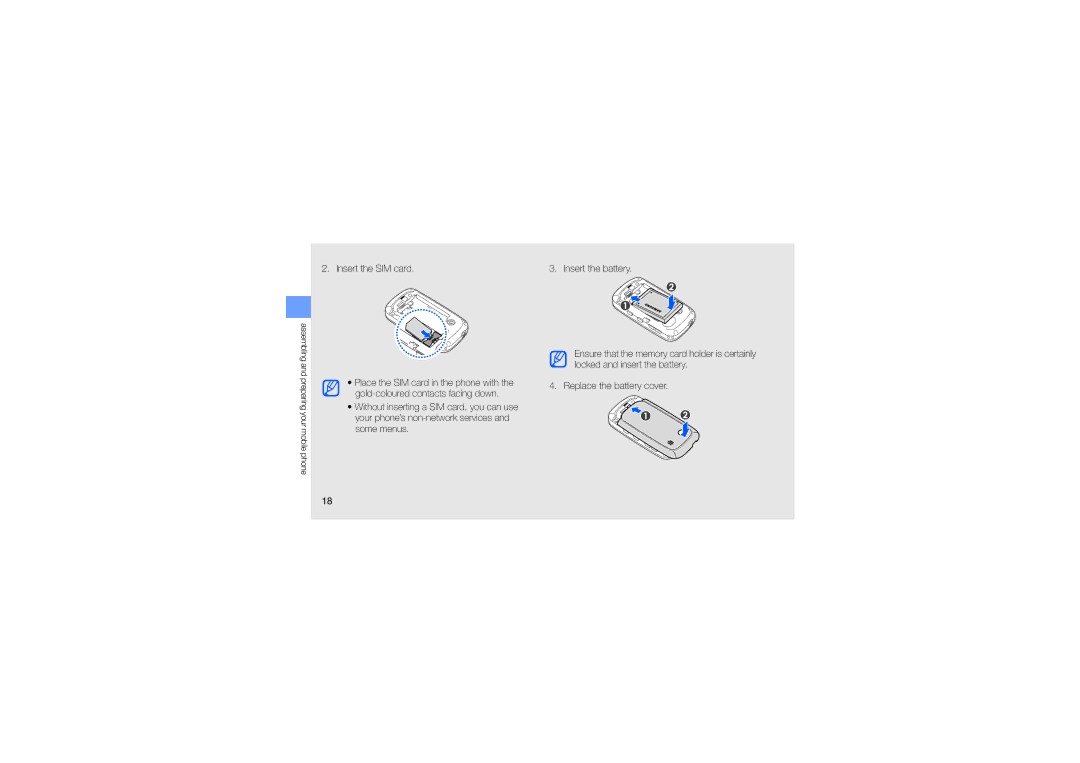 Samsung GT-B3410 user manual Insert the SIM card 