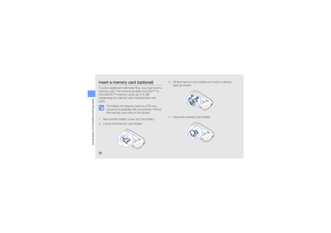 Samsung GT-B3410 user manual Insert a memory card optional 