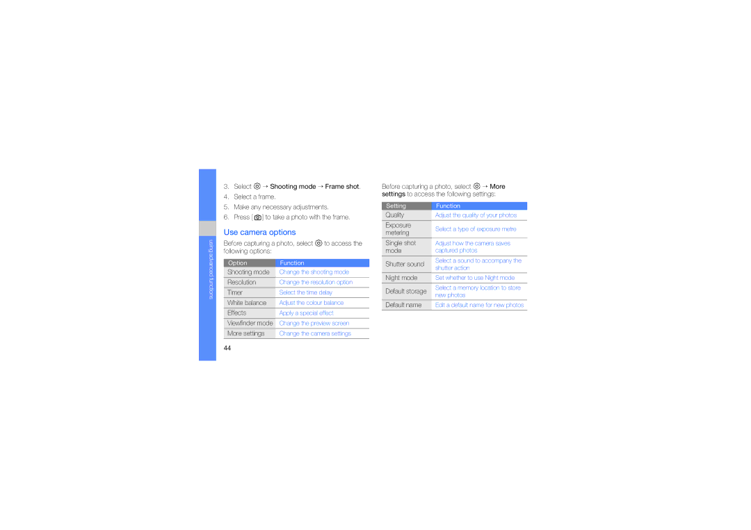 Samsung GT-B3410 user manual Use camera options 