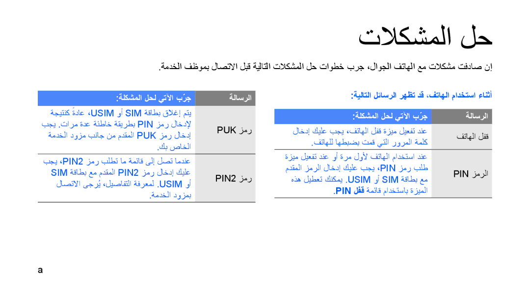 Samsung GT-B3410TIWARB, GT-B3410TAWARB, GT-B3410TAWMID, GT-B3410TAWPAK manual تلاكشملا لح, ةلكشملا لحل يتلآا برجّ ةلاسرلا 