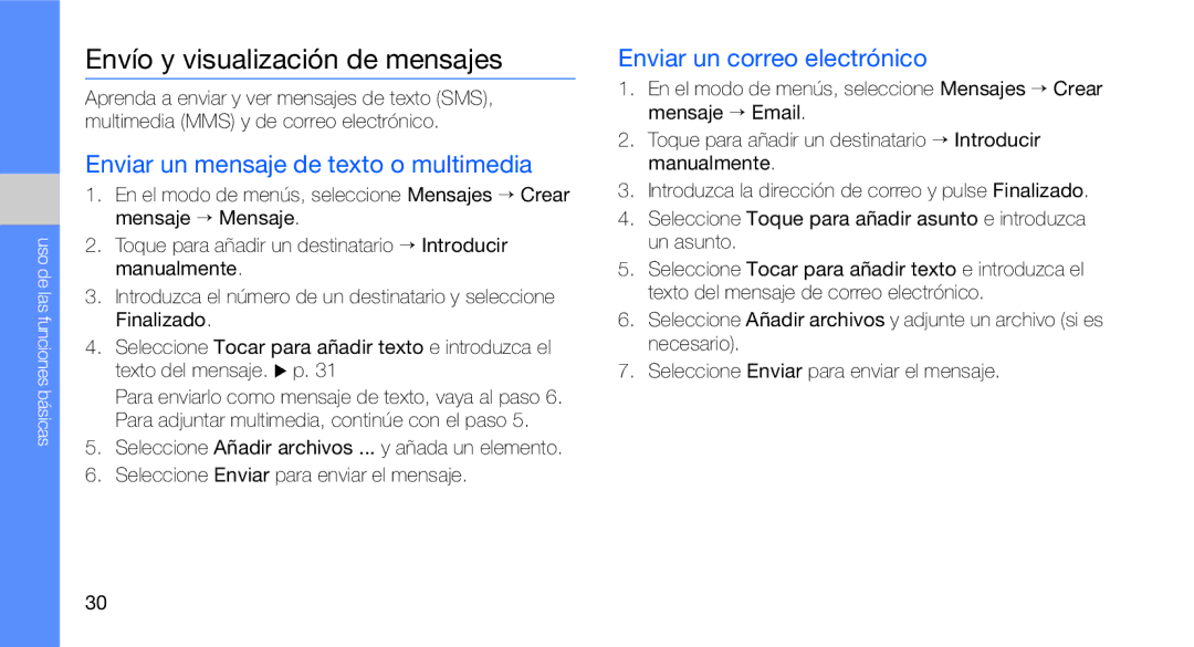 Samsung GT-B3410TIWFOP, GT-B3410TAWTEE manual Envío y visualización de mensajes, Enviar un mensaje de texto o multimedia 
