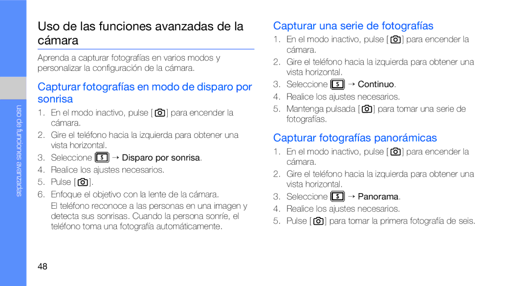 Samsung GT-B3410TAWFOP Uso de las funciones avanzadas de la cámara, Capturar fotografías en modo de disparo por sonrisa 