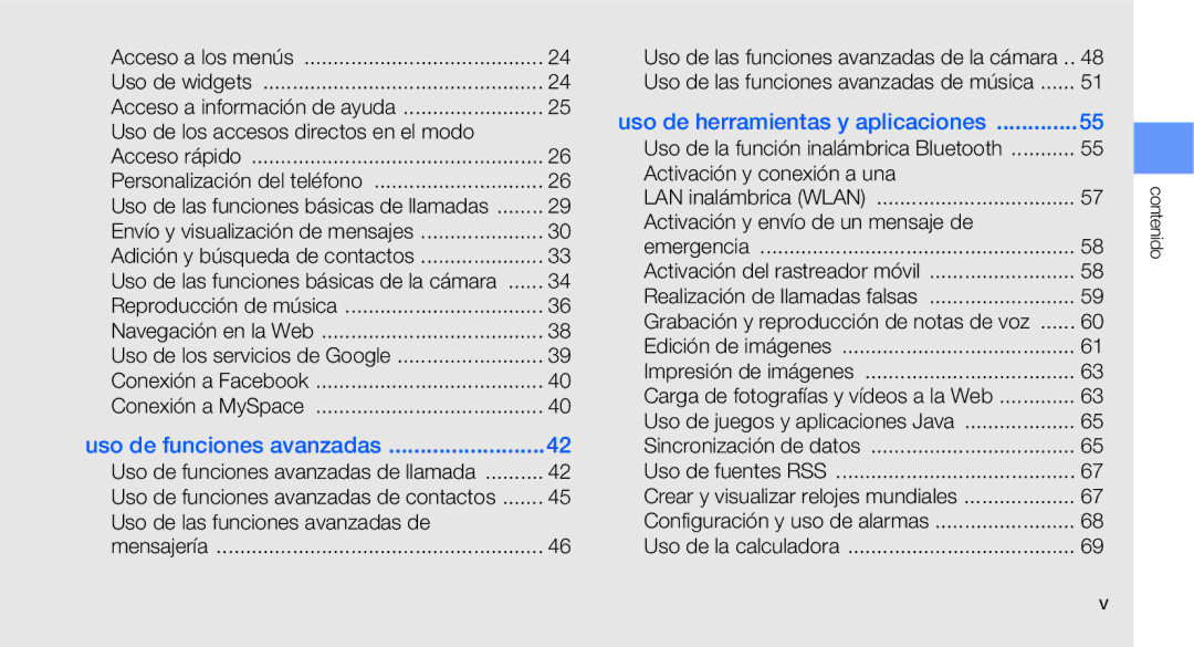 Samsung GT-B3410TIWTEE, GT-B3410TAWTEE, GT-B3410TIWFOP manual Uso de funciones avanzadas, Uso de herramientas y aplicaciones 