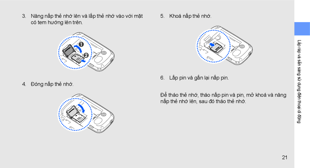 Samsung GT-B3410TIWXEV, GT-B3410TAWXEV, GT-B3410TAWXXV, GT-B3410TIWXXV manual Lắp ráp và sẵn sàng sử dụng điện thoại di động 