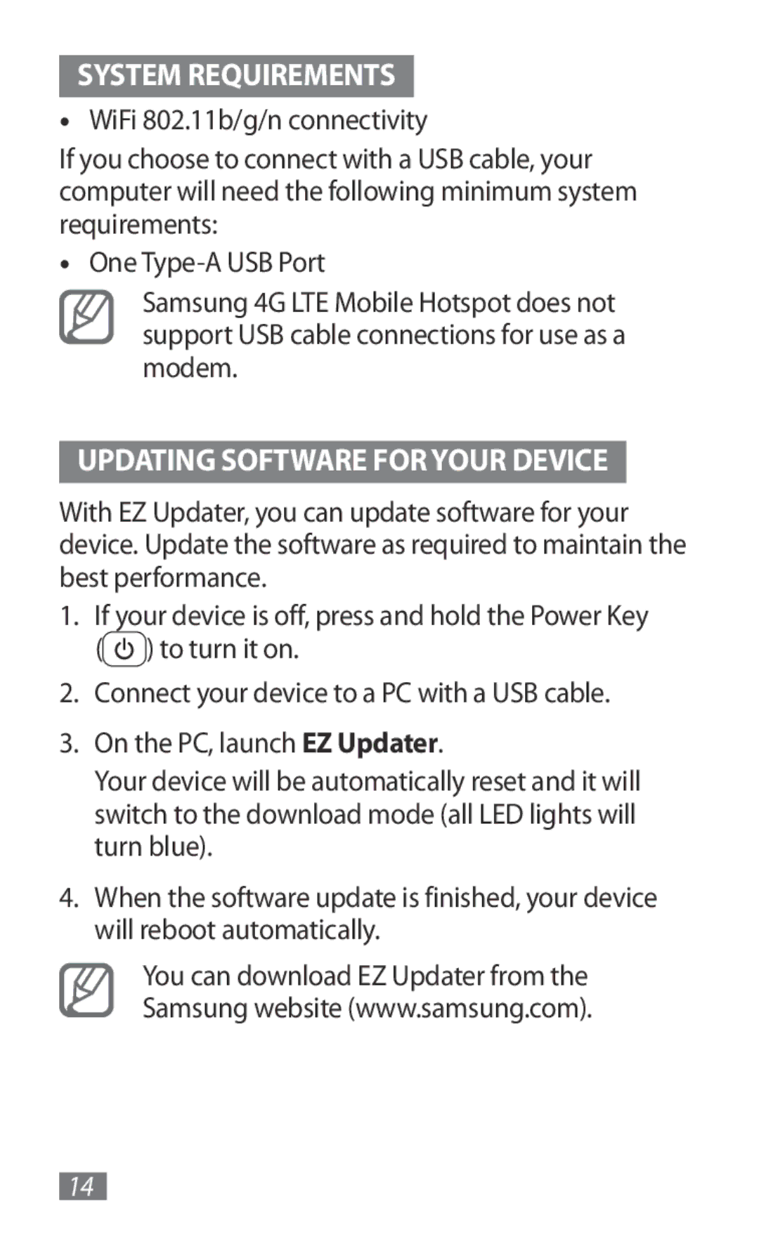 Samsung GT-B3800FKTVD2 manual System Requirements, Updating Software for Your Device 