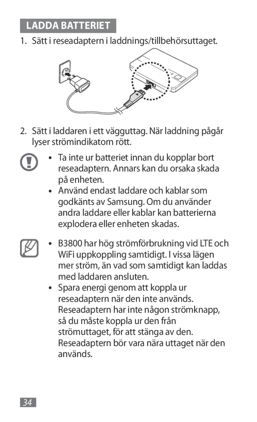 Samsung GT-B3800FKTVD2 manual Ladda Batteriet 