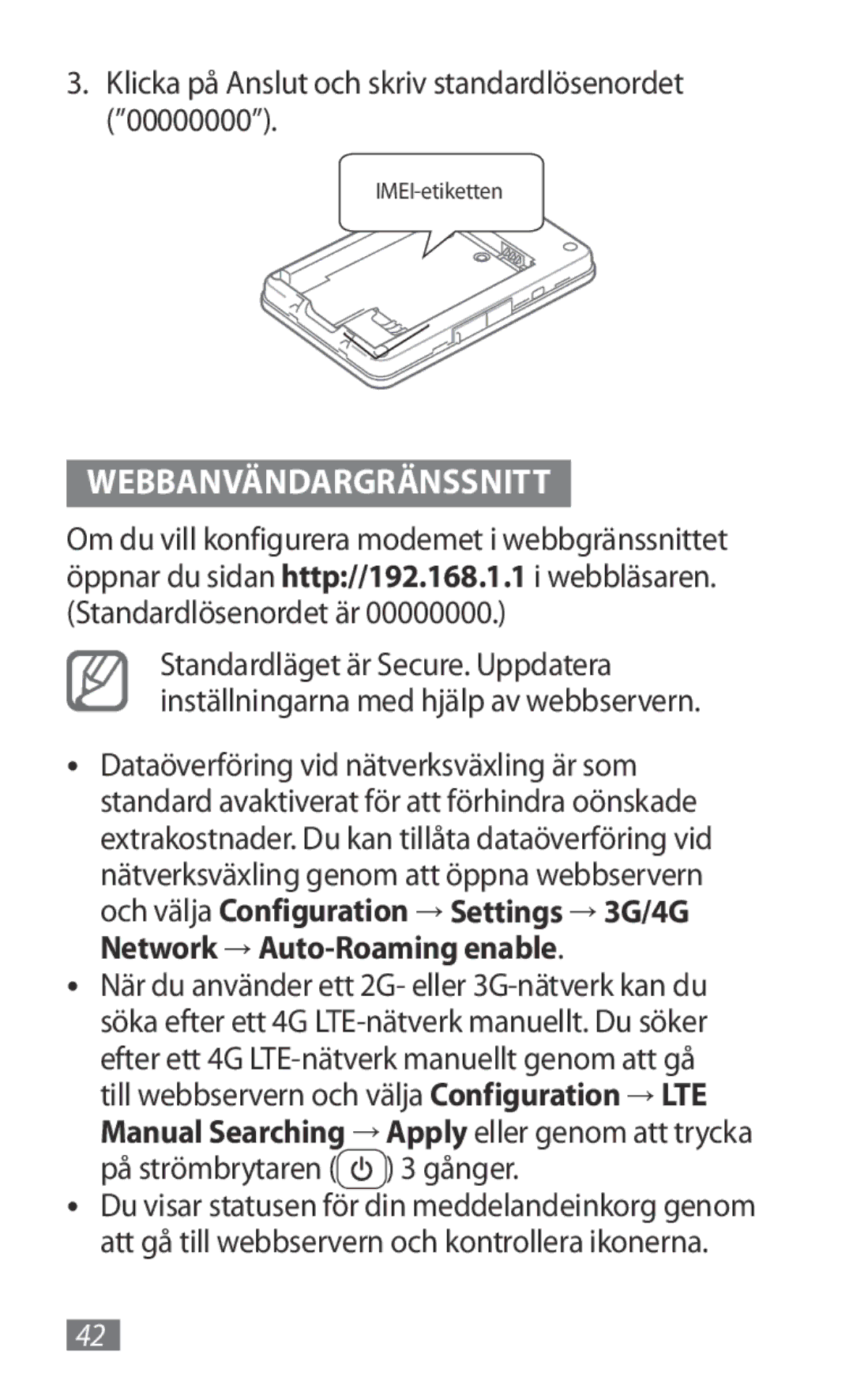 Samsung GT-B3800FKTVD2 manual Webbanvändargränssnitt, Klicka på Anslut och skriv standardlösenordet 