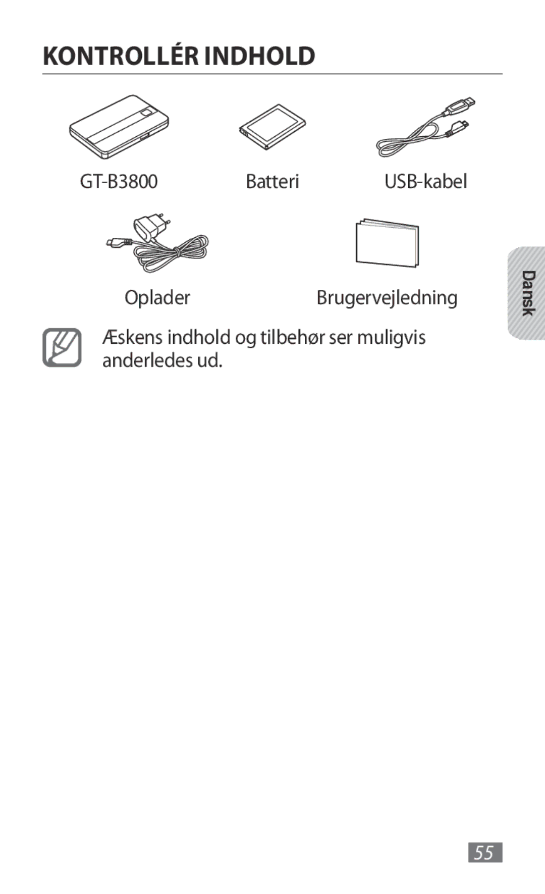 Samsung GT-B3800FKTVD2 manual Kontrollér indhold 