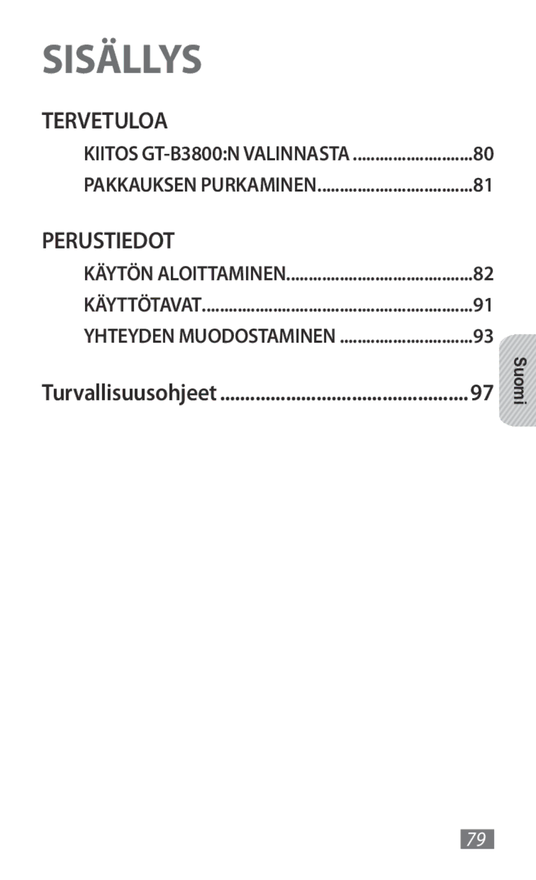 Samsung GT-B3800FKTVD2 manual Sisällys, Suomi 