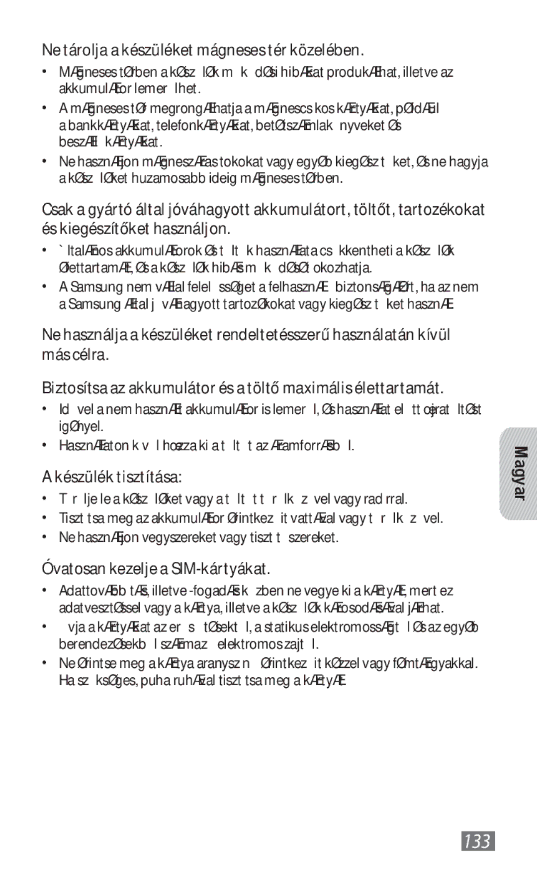 Samsung GT-B3800FKTVD2 manual 133, Ne tárolja a készüléket mágneses tér közelében, Készülék tisztítása 