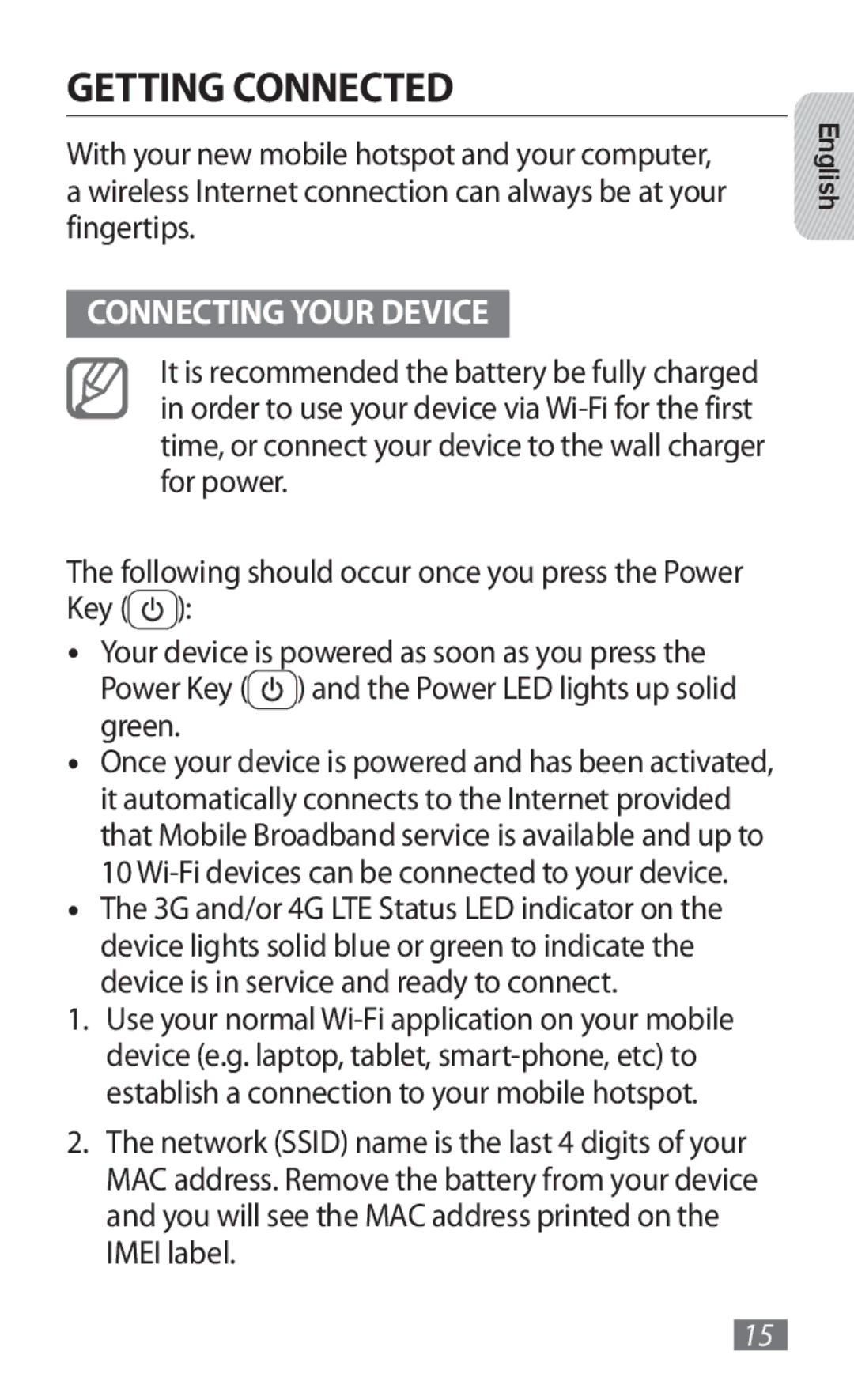 Samsung GT-B3800FKTVD2 manual Getting Connected, Connecting Your Device, 3G and/or 4G LTE Status LED indicator on 