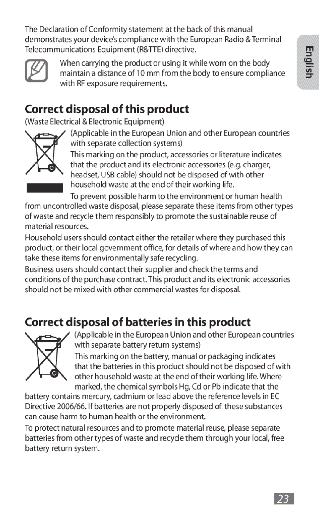 Samsung GT-B3800FKTVD2 manual Correct disposal of this product, Correct disposal of batteries in this product 