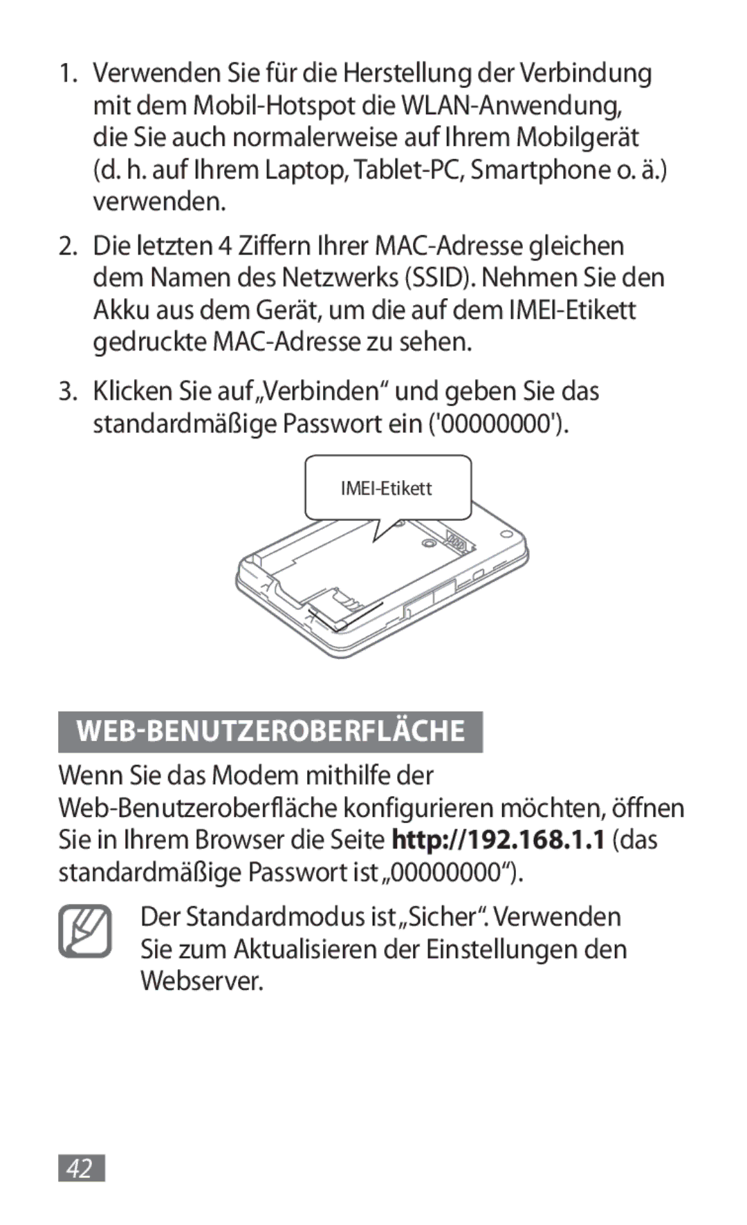 Samsung GT-B3800FKTVD2 manual Web-Benutzeroberfläche, Wenn Sie das Modem mithilfe der 