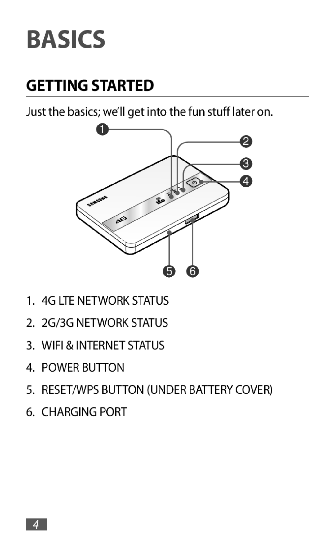 Samsung GT-B3800FKTVD2 manual Basics, Getting Started, Just the basics we’ll get into the fun stuff later on 