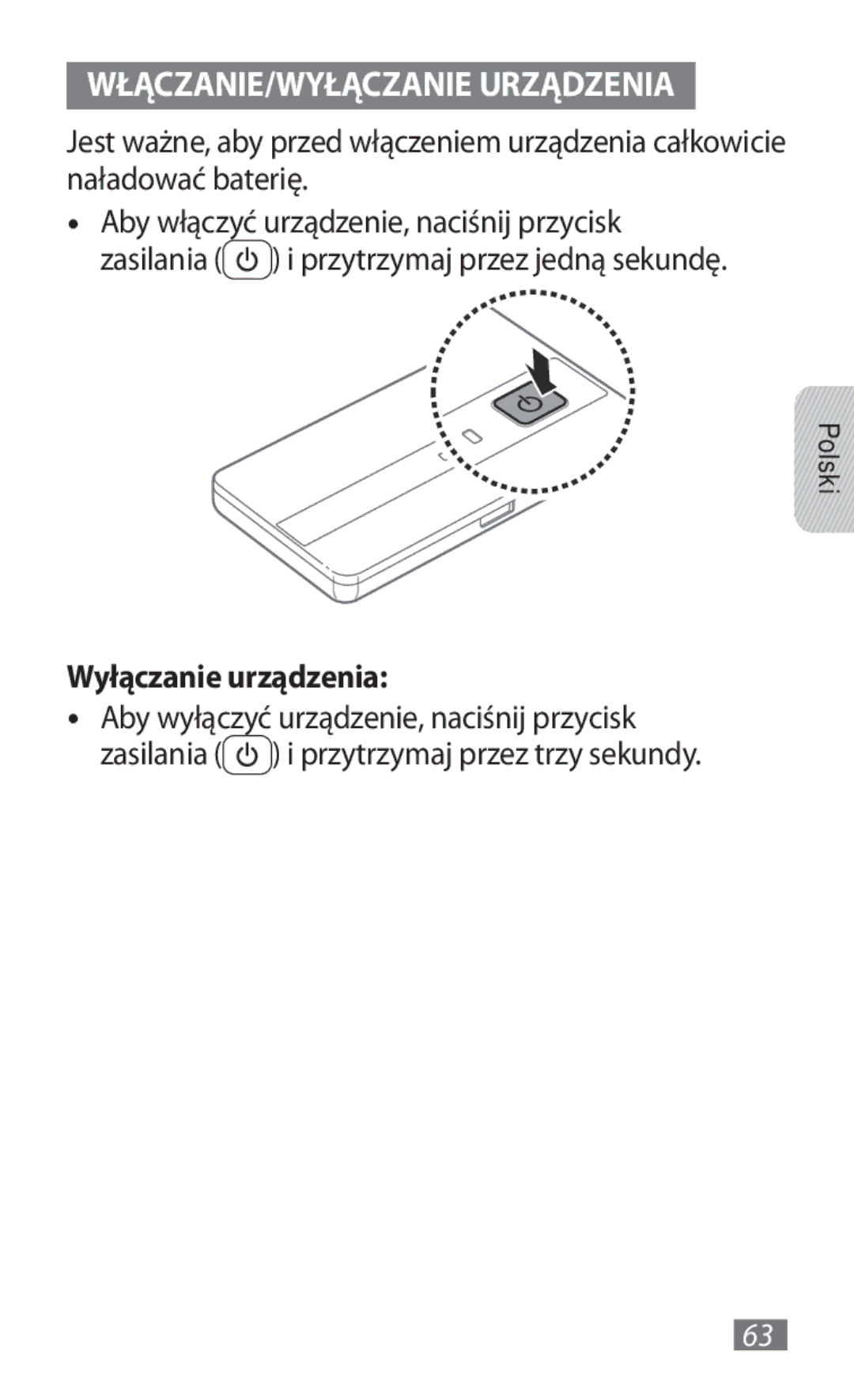 Samsung GT-B3800FKTVD2 manual WŁĄCZANIE/WYŁĄCZANIE Urządzenia, Wyłączanie urządzenia 