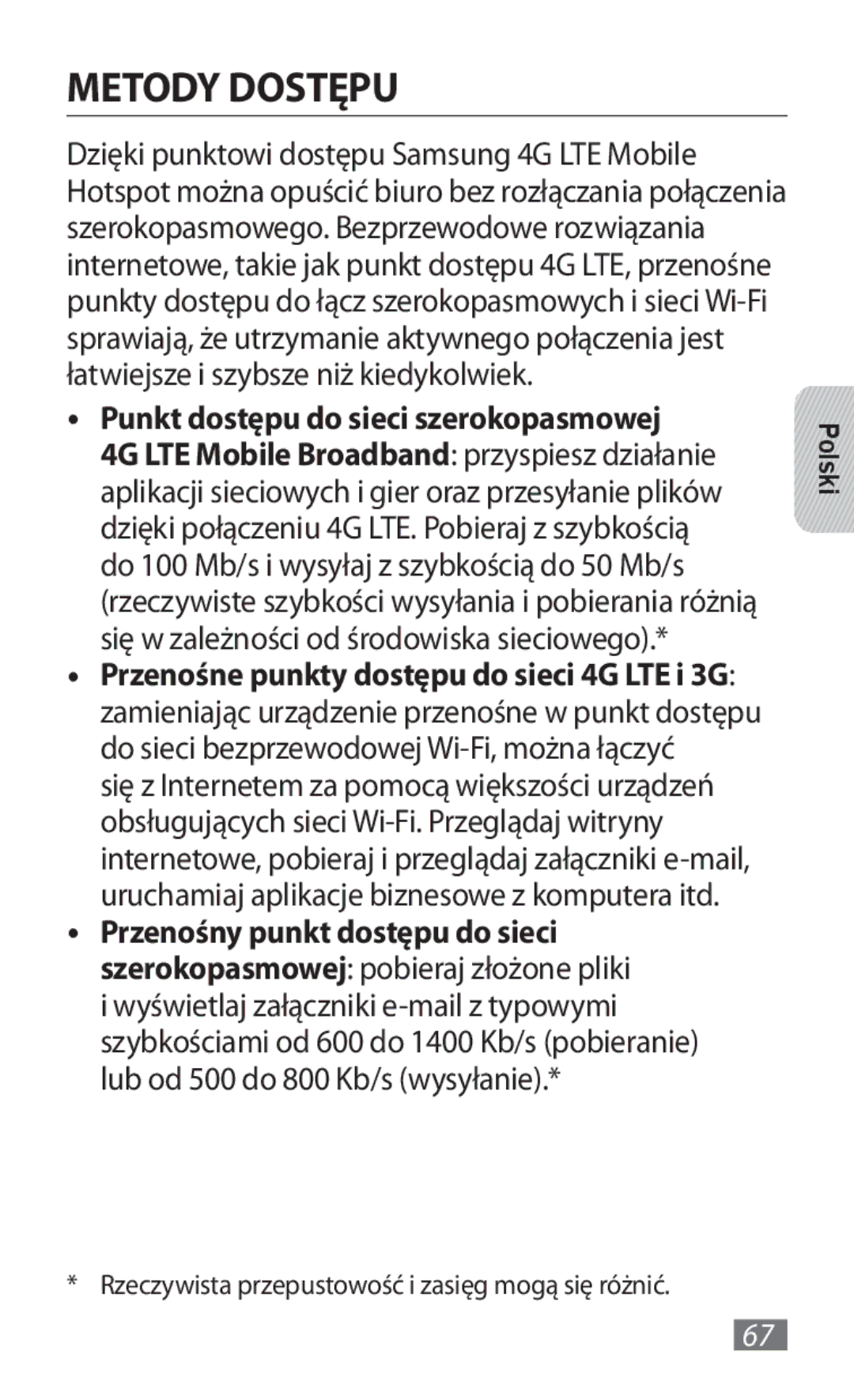 Samsung GT-B3800FKTVD2 manual Metody Dostępu 