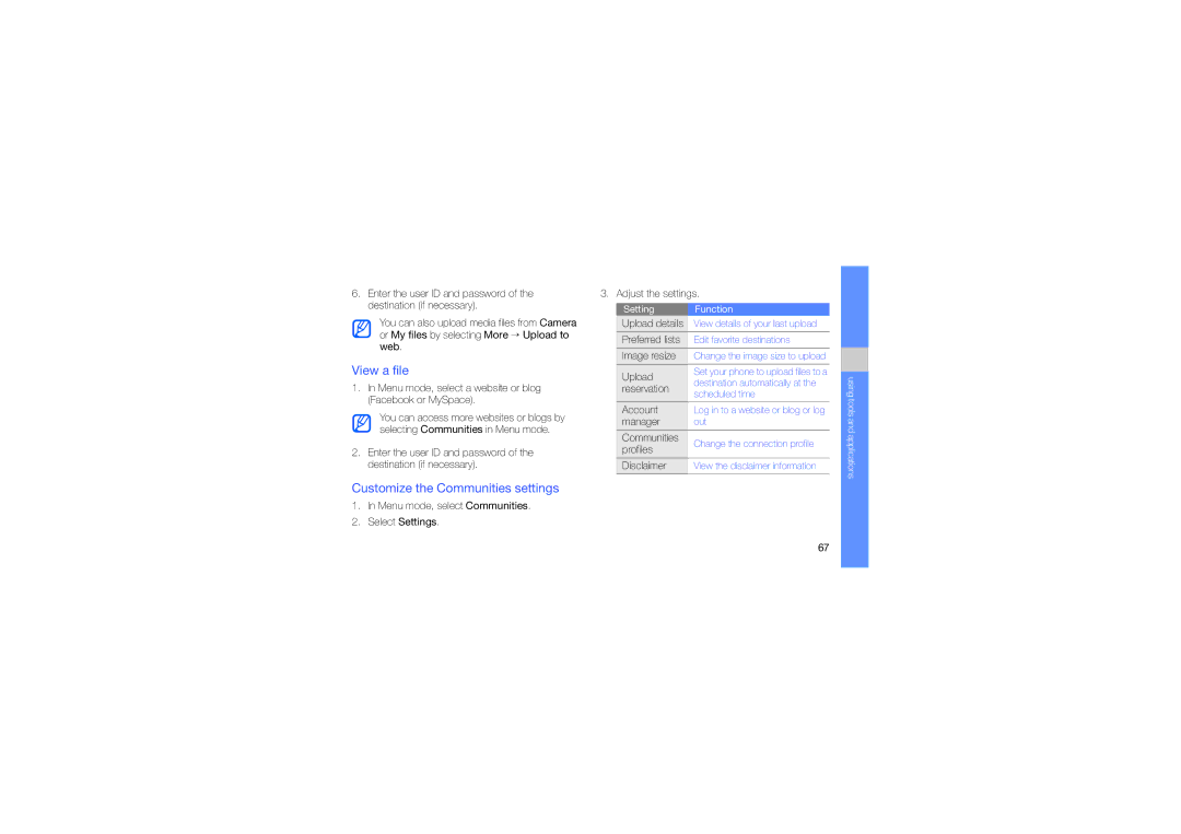 Samsung GT-B5310 manual View a file, Customize the Communities settings 